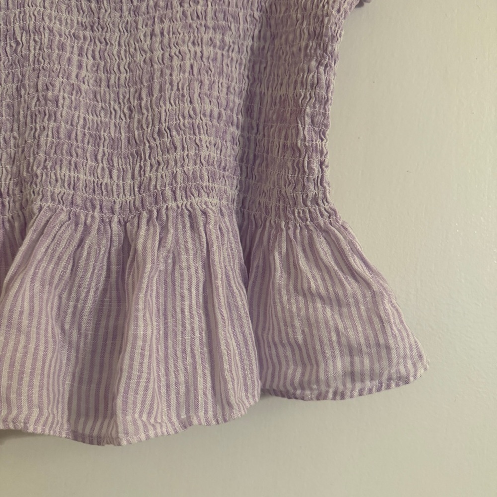 Hill House The Paz Top Linen Women's Size S Lilac Stripe - Picture 3 of 7